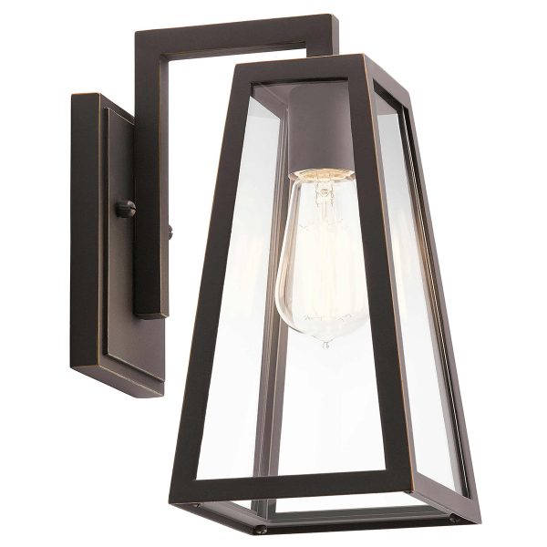 Kichler Delison 1 light small modern outdoor wall lantern in rubbed bronze on white background