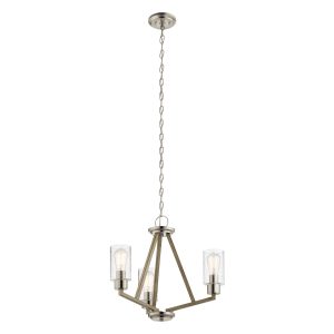 Kichler Deryn 3 light chandelier in distressed antique grey finish, full height on white background.