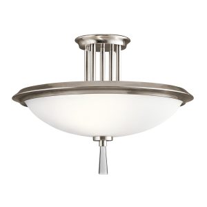 Kichler Dreyfus 3 light semi flush ceiling light in classic pewter on white background.