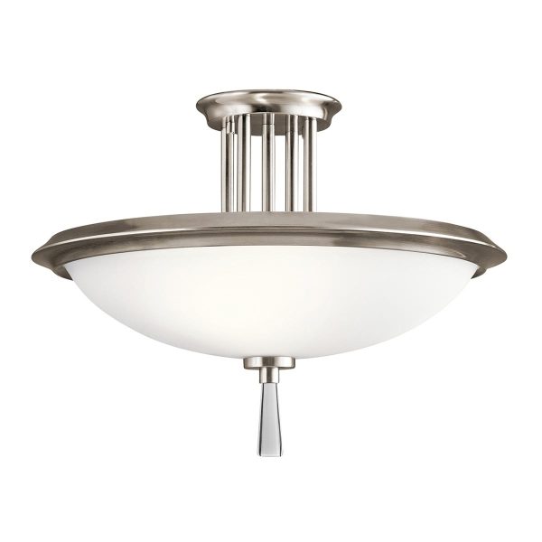 Kichler Dreyfus 3 light semi flush ceiling light in classic pewter on white background.