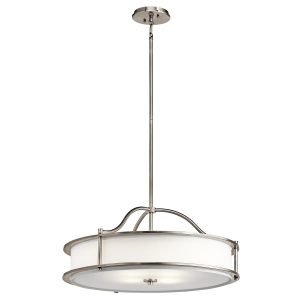 Kichler Emory duo mount 4 light pendant or semi flush in classic pewter, full height on white background.