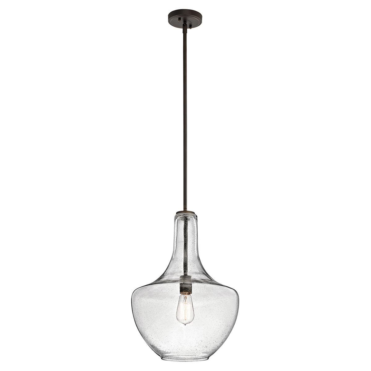 Kichler Everly Medium 1 Light Seeded Glass Pendant In Olde Bronze