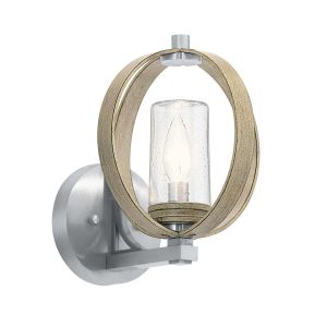 Kichler Grand Bank 1 light outdoor wall light in distressed antique grey on white background.