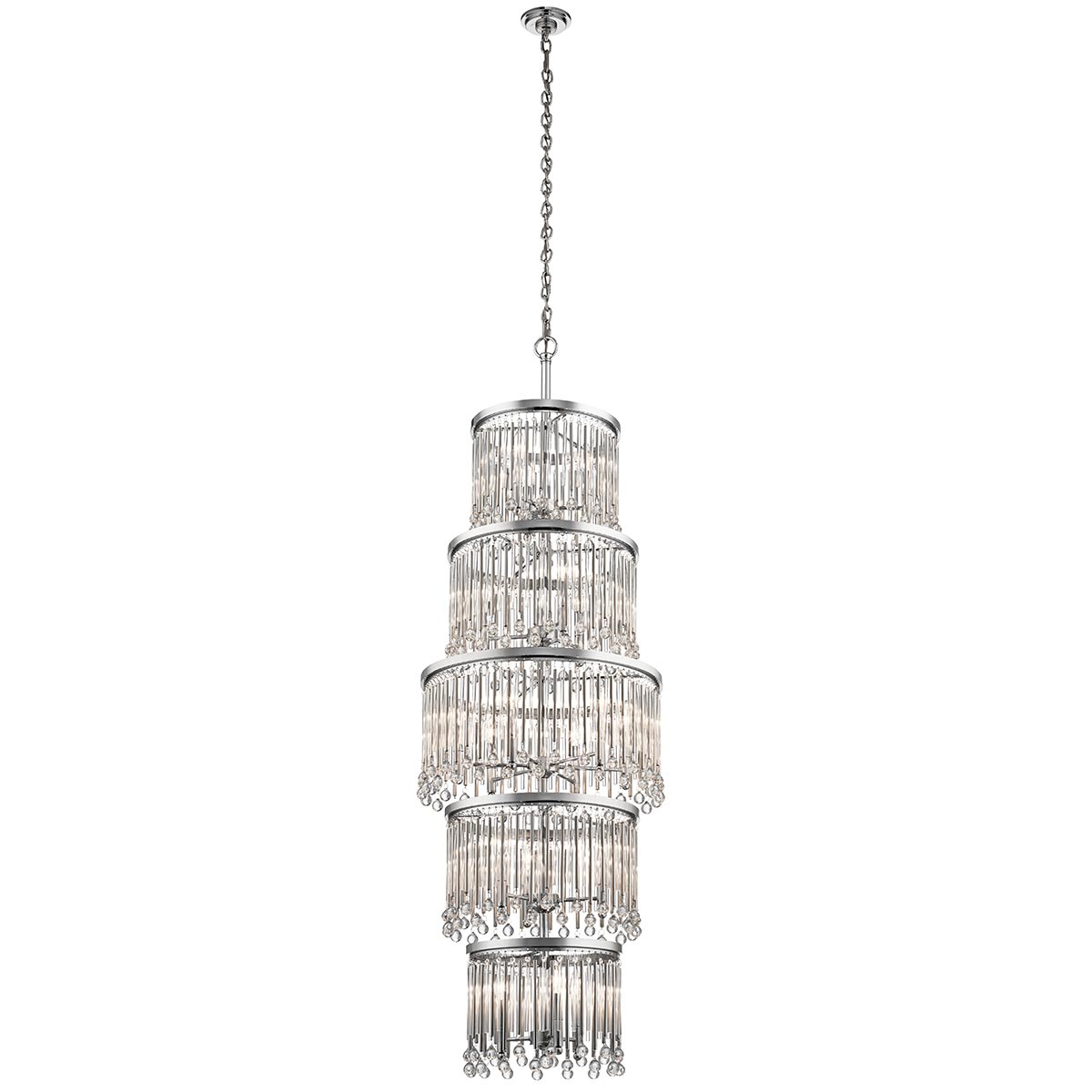 Piper 18 Light Stairwell Chandelier In Chrome With Glass Drops