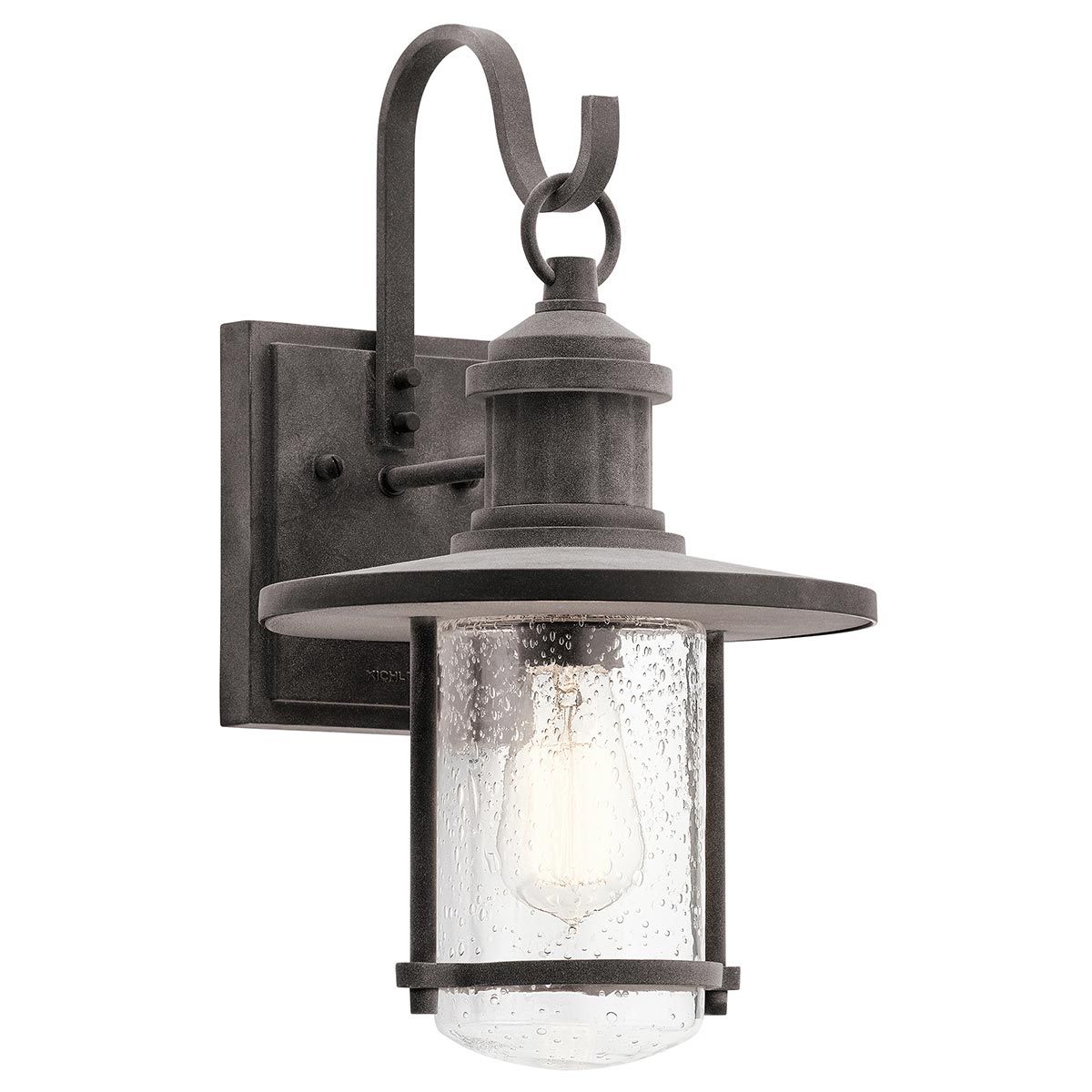 Riverwood Large Outdoor Wall Lantern Weathered Zinc Seeded Glass