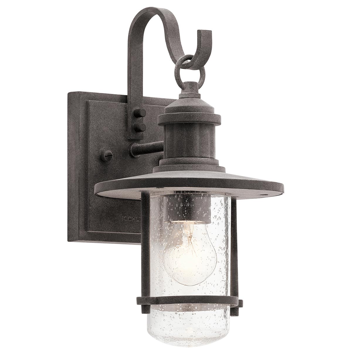 Riverwood Small Outdoor Wall Lantern In Weathered Zinc With Seeded Glass