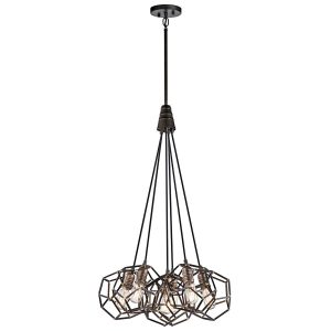 Kichler Rocklyn 6 Light Pendant Cluster Vintage Industrial Style Raw Steel unlit on white background