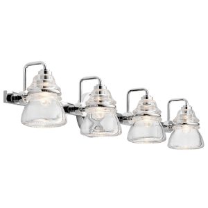 Talland 4 light chrome bathroom mirror light on white background.