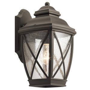 Kichler Tangier medium outdoor wall lantern in olde bronze on white background.