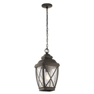 Kichler Tangier classic porch chain lantern in olde bronze, full height on white background.