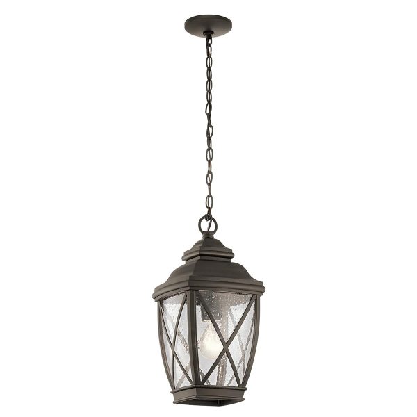 Kichler Tangier classic porch chain lantern in olde bronze, full height on white background.