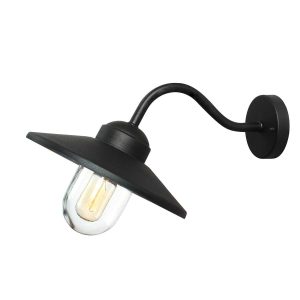 Klampenborg 1 lamp stainless steel outdoor wall light in black on white background, lit