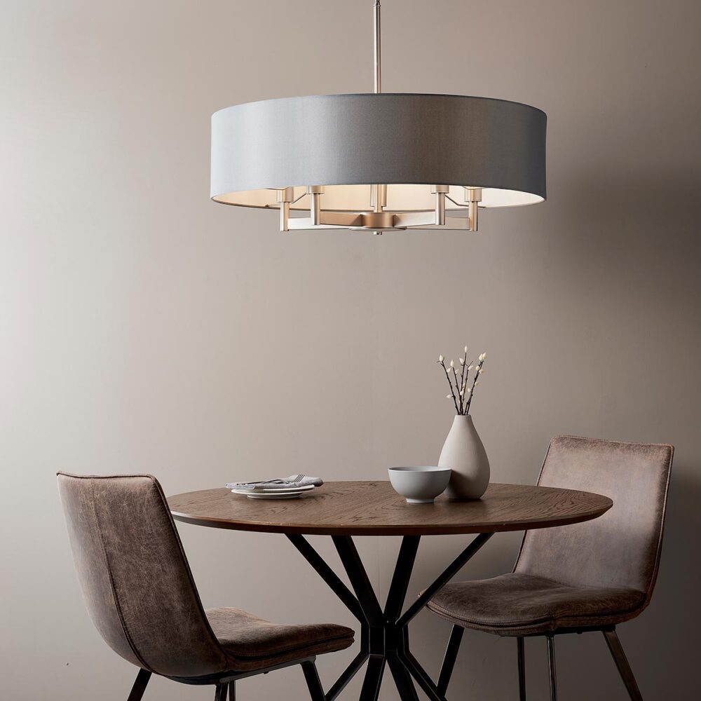 cream nickel effect 5 lamp pendant ceiling light