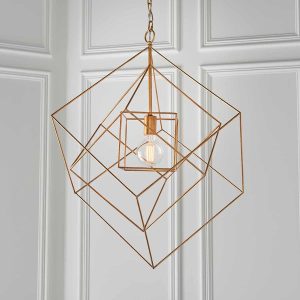 Cubes large 1 light geometric ceiling pendant in gold leaf main image
