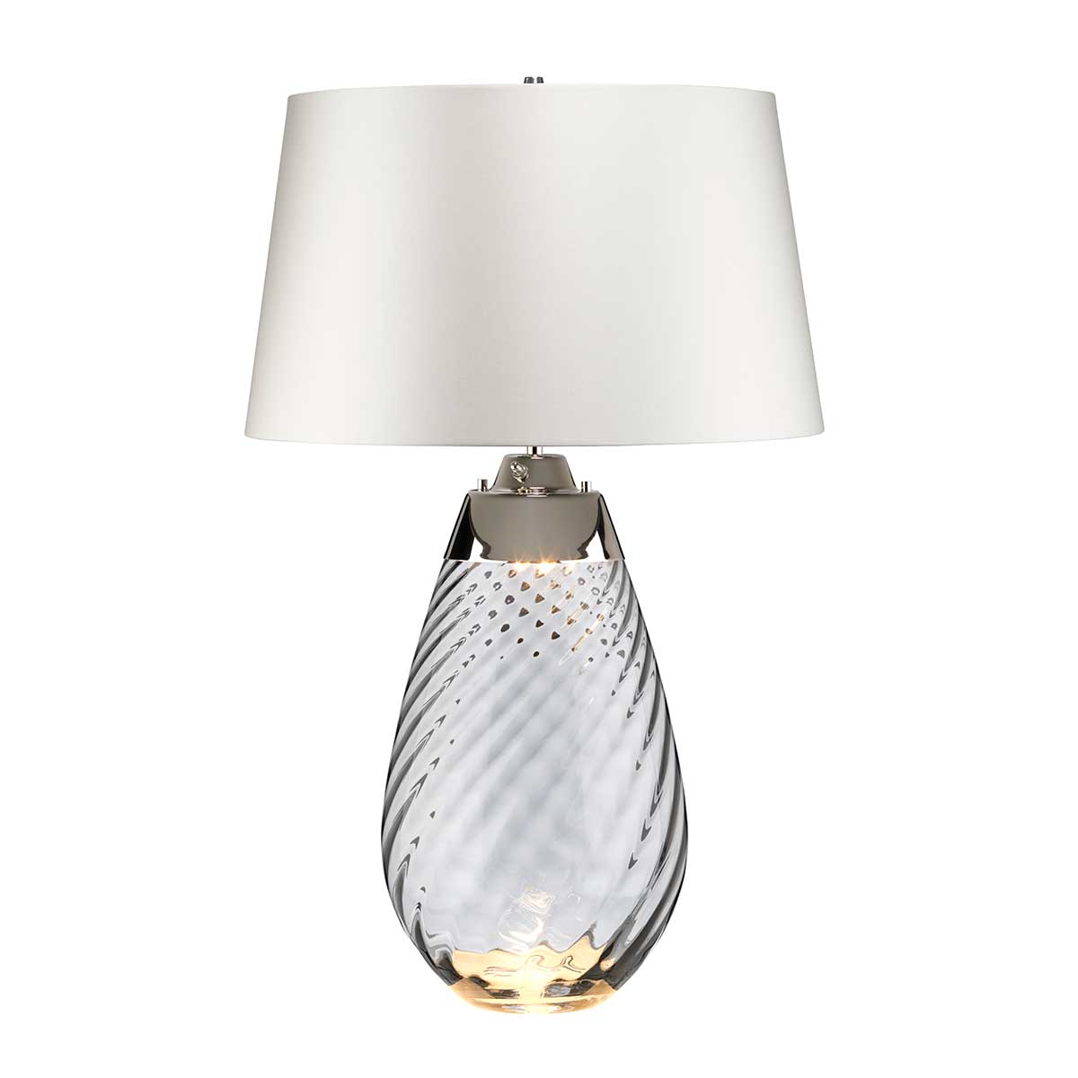 Lena 2 Light Large Smoked Glass Table Lamp Polished Nickel Off White Shade