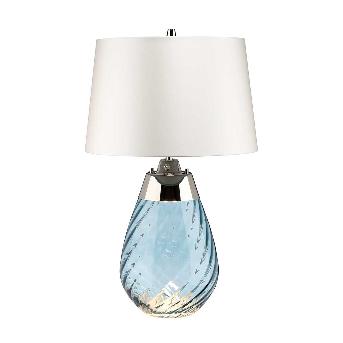 Lena 2 Light Small Blue Glass Table Lamp Polished Nickel Off White Shade