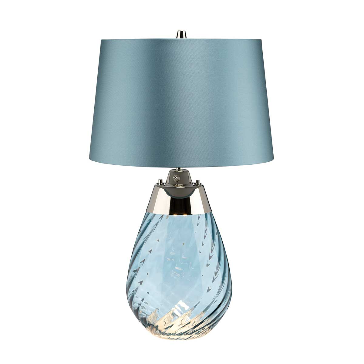 Lena 2 Light Small Blue Glass Table Lamp Polished Nickel Blue Shade