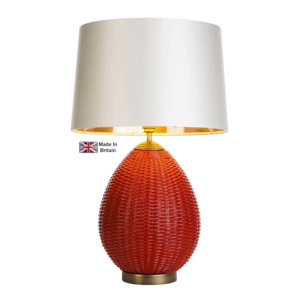 Lombok handmade table lamp base only in strawberry rattan look on white background lit