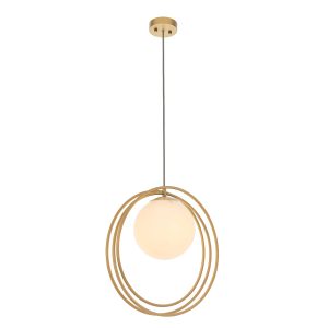 Loop single light pendant in brushed gold with opal glass shade main image