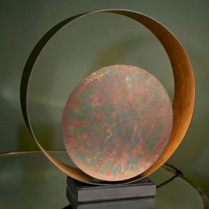 Modern bronze patina 1 light circular table lamp with dark bronze base main image