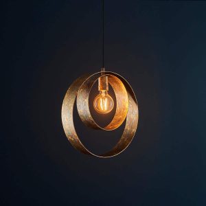 Modern gold patina 2 ring 1 light circular ceiling pendant main image