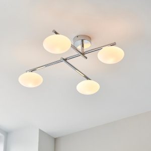 Modern linear 4 light bathroom ceiling flush in chrome with opal glass main image