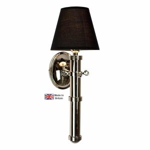 Velsheda single nautical wall light in polished nickel shown with black shade