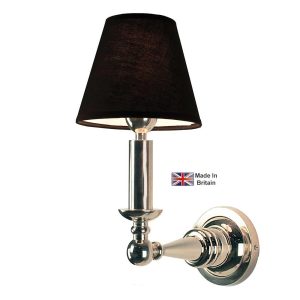 Steamer 1 lamp dining room wall light in polished nickel shown with black shade