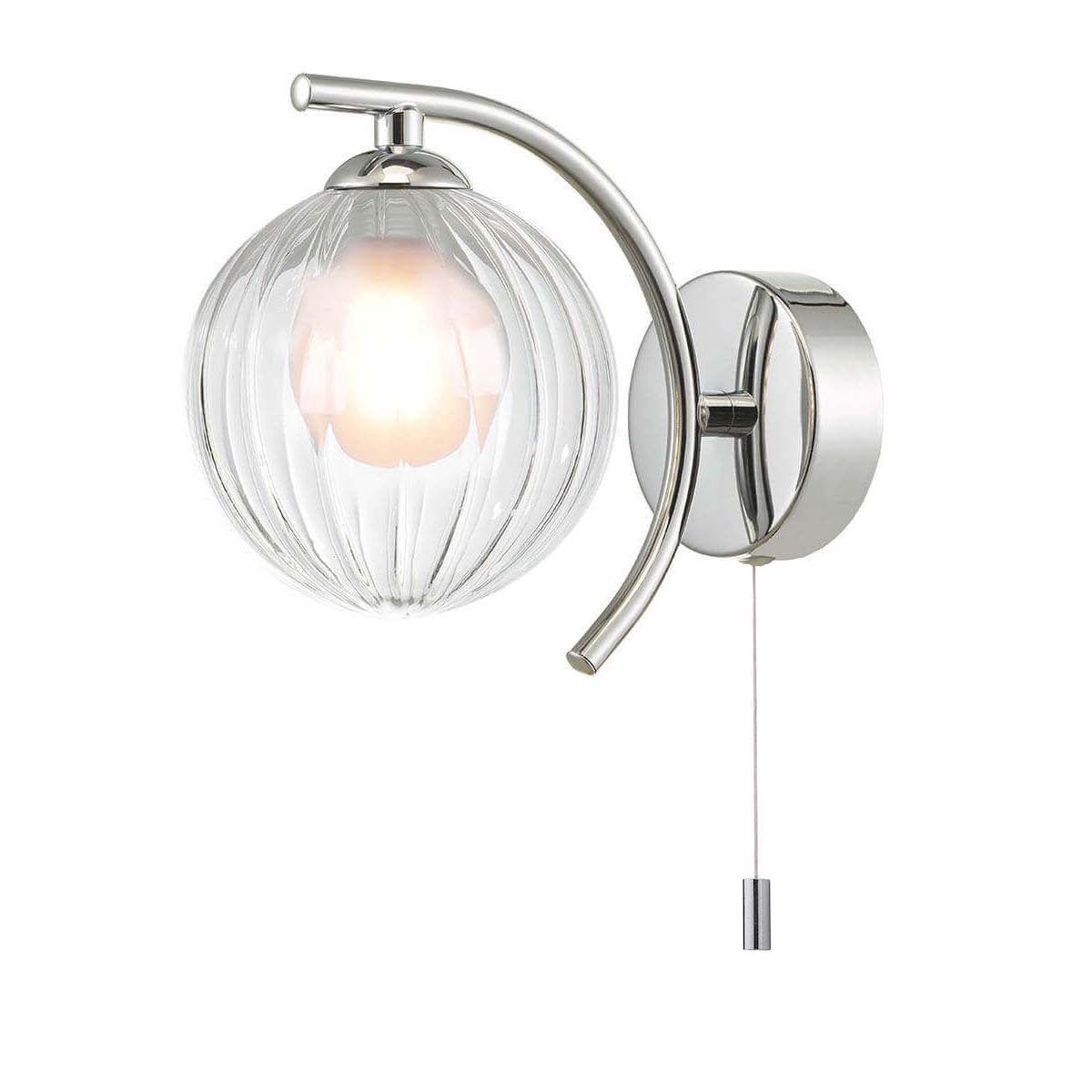 Nakita Switched Wall Light Chrome Clear Ribbed / Opal Glass