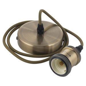 Pendant light cord set with E27 shade ring in antique brass main image