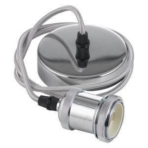 Pendant light cord set with E27 shade ring in polished chrome main image
