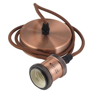 Pendant light cord set with E27 shade ring in aged copper main image