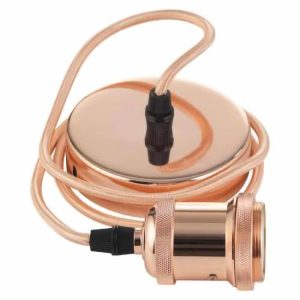 Pendant light cord set with E27 shade ring in polished copper main image