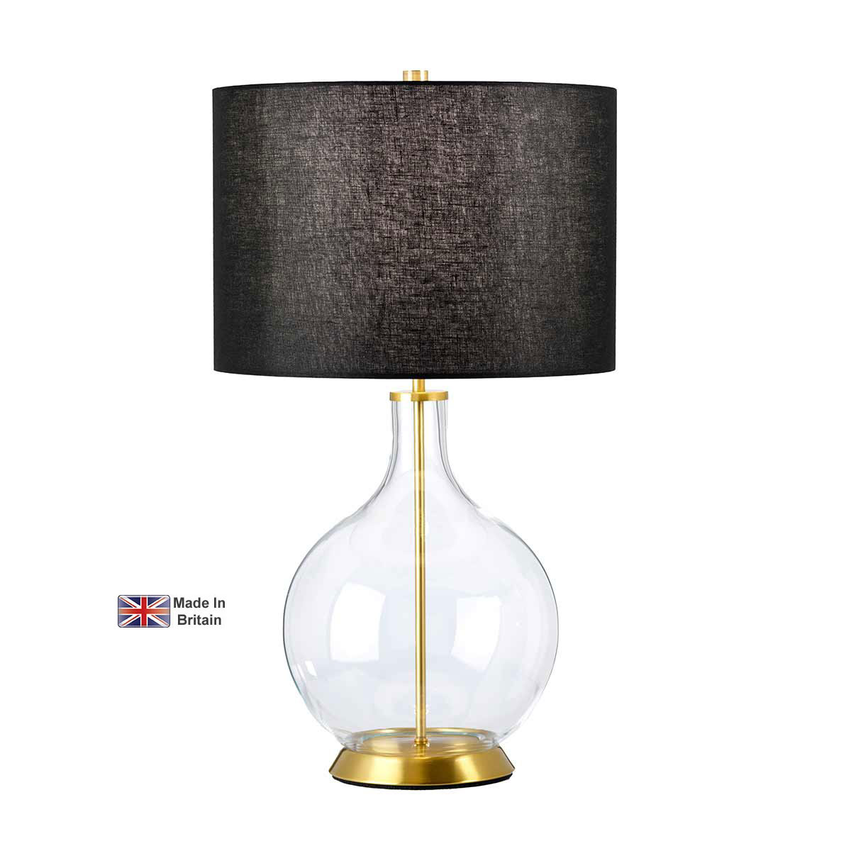 Elstead Orb Clear Glass Table Lamp In Antique Brass With Black Shade