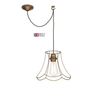 Oregon large single shabby chic pendant light in bronze shown with hook on white background