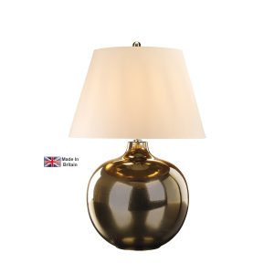 Elstead Ottoman 1 light bronze ceramic table lamp with ivory shade on white background.