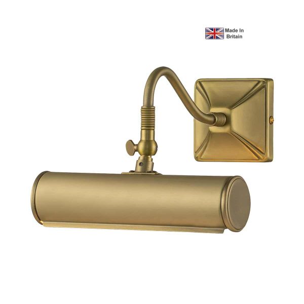 Elstead classic 1 light British made small picture light in brushed brass on white background