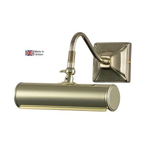 Elstead 19cm small British made picture light in polished brass on white background