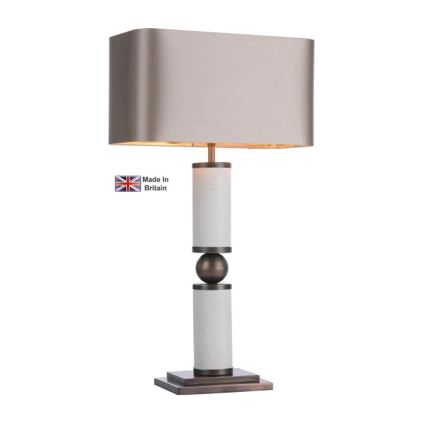 Pallas column table lamp base only in jesmonite with bronze metalwork on white background lit