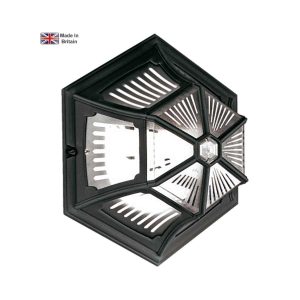 Elstead Parish 1 light flush mount outdoor porch light in black on white background