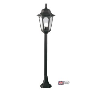 Elstead Parish 1 light outdoor pillar lantern in black on white background