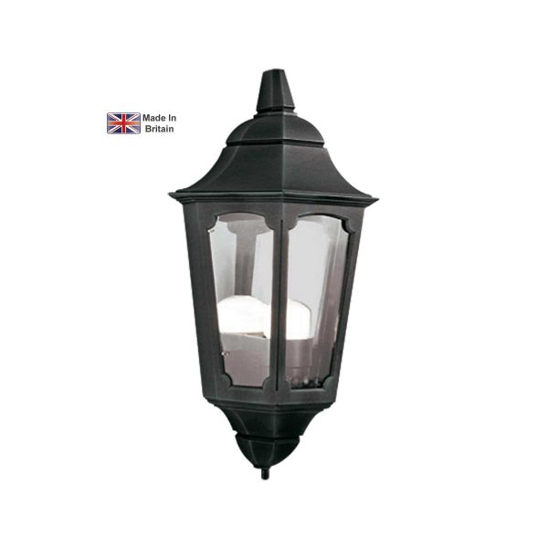 Elstead Parish 1 light flush outdoor wall half lantern in black on white background