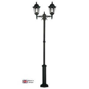 Elstead Parish 2 light outdoor lamp post lantern in black, full height on white background