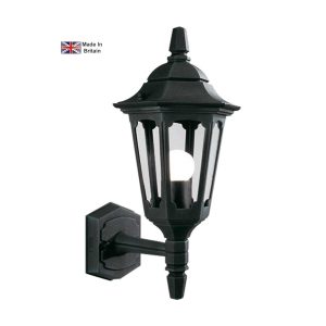 Elstead Parish Mini 1 light upward outdoor wall lantern in black on white background