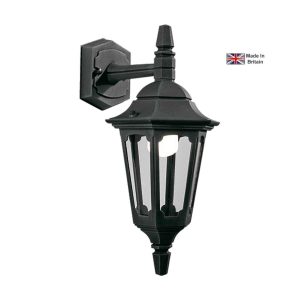 Elstead Parish Mini 1 light downward outdoor wall lantern in black on white background