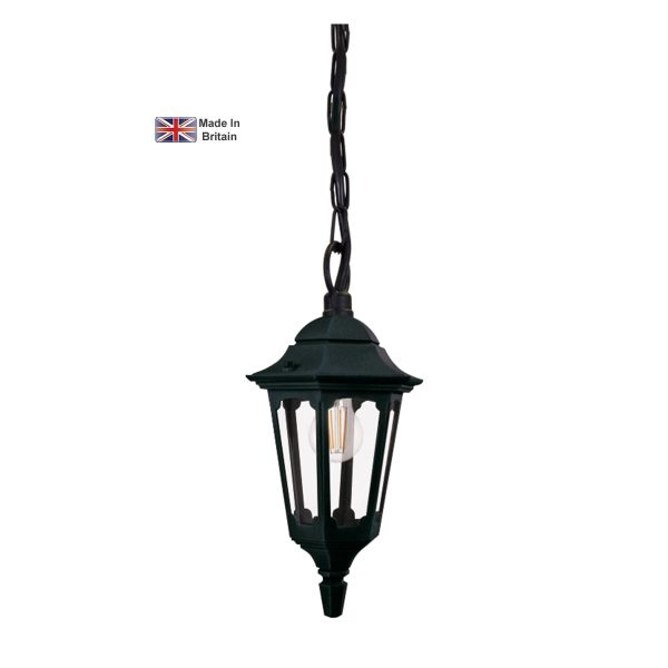 Elstead Parish Mini 1 light outdoor porch chain lantern in black on white background