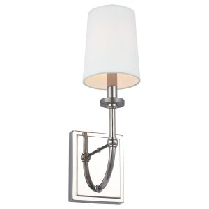 Quintiesse Felixstowe bathroom wall light in chrome with white parchment shade on white background