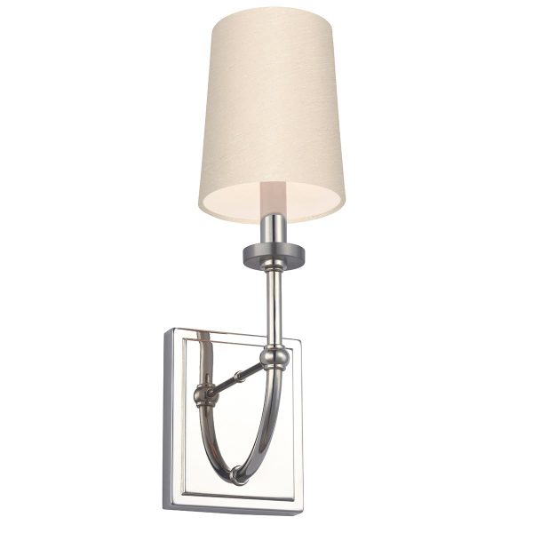 Quintiesse Felixstowe bathroom wall light in chrome with cream faux silk shade on white background