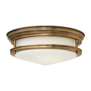 Quintiesse Hadrian brushed bronze 2 lamp flush bathroom ceiling light with opal glass shade main image