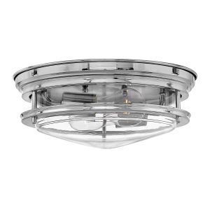 Quintiesse Hadrian chome 2 lamp flush bathroom ceiling light with clear glass shade main image